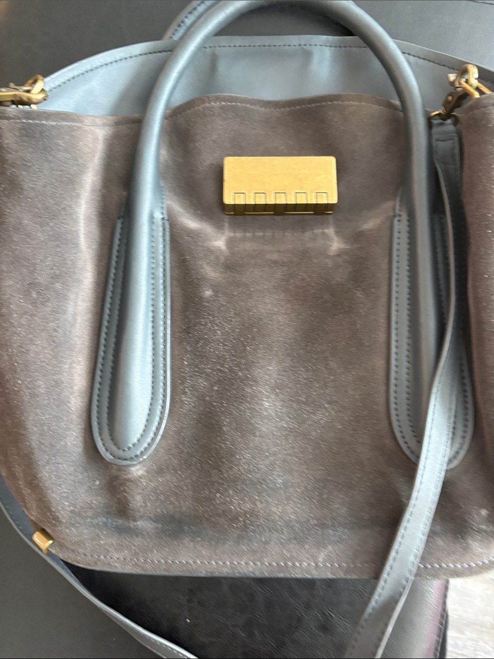 Zac Posen Gray Suede Shoulder Tote with Gold Hardware
